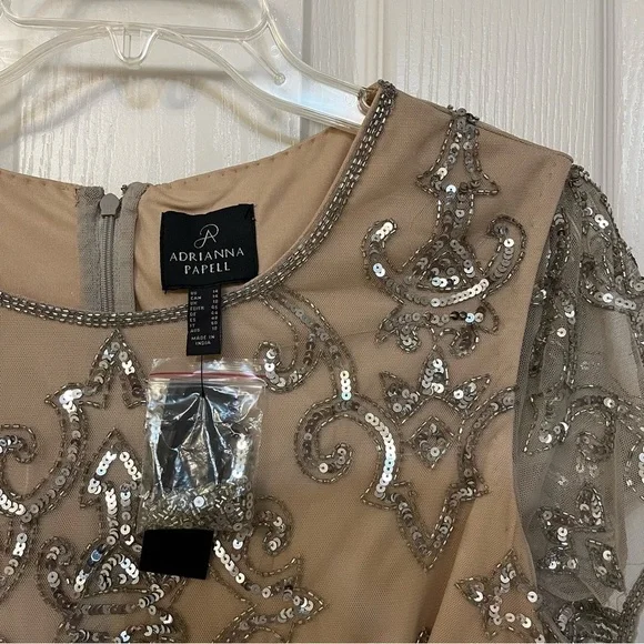 Adrianna Papell Tan and Silver Embellished Dress - Picture 11 of 12